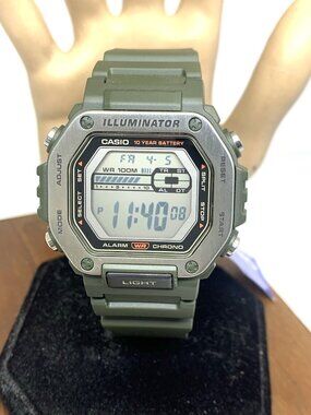 Casio Men's Watch MWD110H Silver Green Resin Strap Quartz Digital Sport 3517